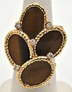 LADIES 14 KT YELLOW GOLD DIAMOND AND TIGER'S EYE RING.