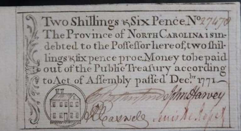 Crisp Unc 1771 North Carolina Colonial  Note 2 Shillings Six Pence