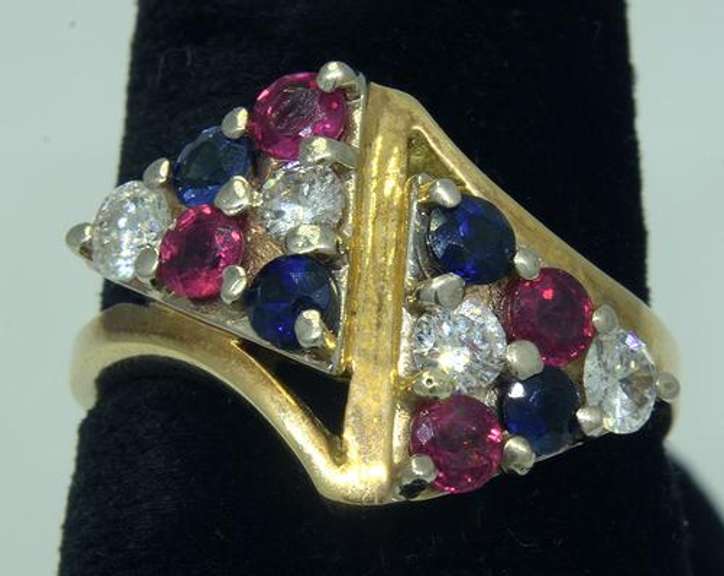 Almost Half Carat Each Diamond, Ruby, & Sapphire Ring