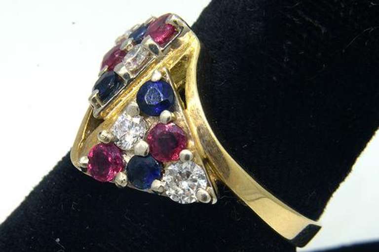 Almost Half Carat Each Diamond, Ruby, & Sapphire Ring