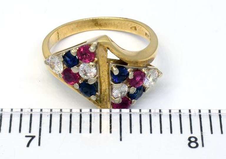 Almost Half Carat Each Diamond, Ruby, & Sapphire Ring