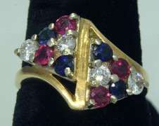 Almost Half Carat Each Diamond, Ruby, & Sapphire Ring