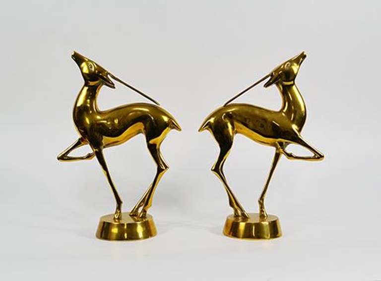 Vintage Pair of Solid Brass Deer Decorative Statues