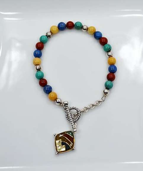 Signed Southwest 825 Sterling and Different Color Gemstones Bracelet