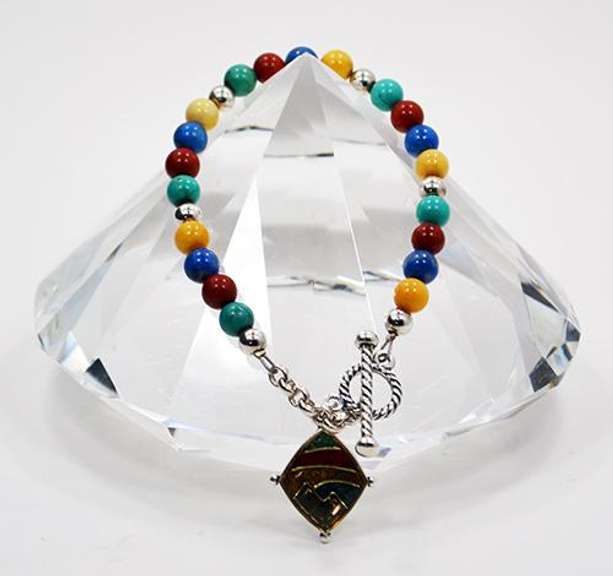 Signed Southwest 825 Sterling and Different Color Gemstones Bracelet