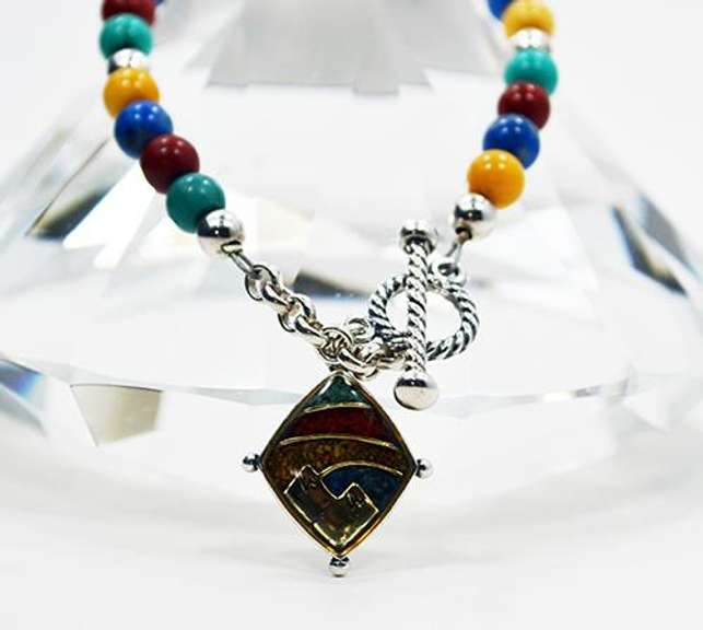 Signed Southwest 825 Sterling and Different Color Gemstones Bracelet