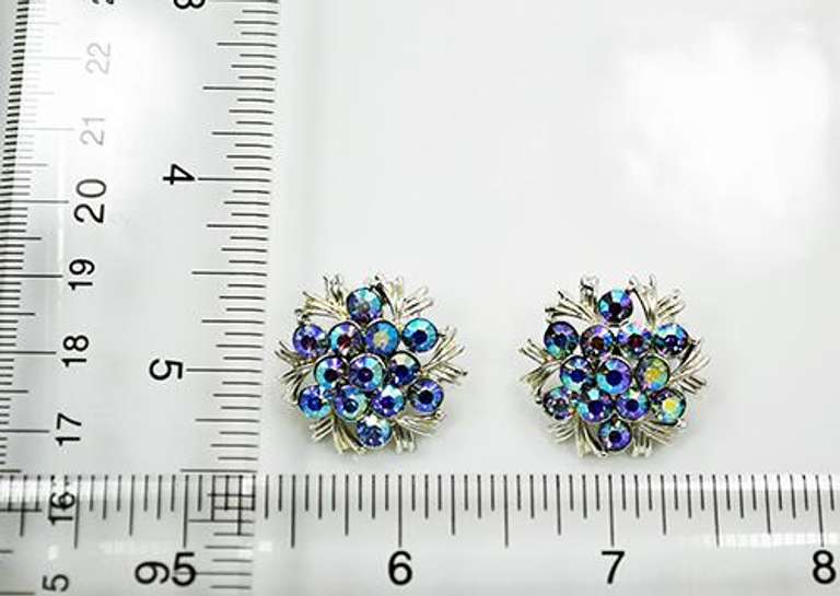 AB Aurora Borealis Crystals Clip On Earrings Signed Coro