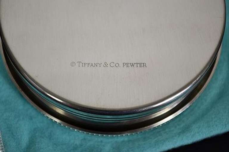 Tiffany & Co. Pewter Lidded Round Jewelry Trinket Box