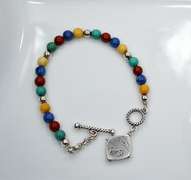 Signed Southwest 825 Sterling and Different Color Gemstones Bracelet