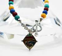 Signed Southwest 825 Sterling and Different Color Gemstones Bracelet