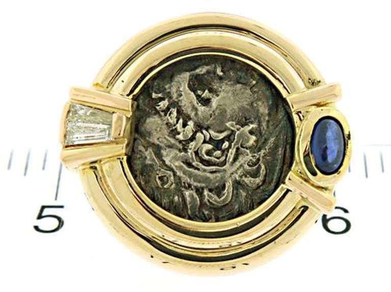 Pretty Cab Sapphire and Baguette Diamonds Replica Coin Earrings