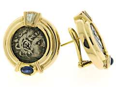 Pretty Cab Sapphire and Baguette Diamonds Replica Coin Earrings