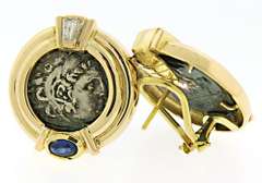 Pretty Cab Sapphire and Baguette Diamonds Replica Coin Earrings