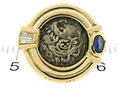 Pretty Cab Sapphire and Baguette Diamonds Replica Coin Earrings