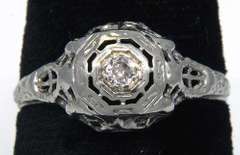 Delicate Art Deco Filigree Diamond Ring