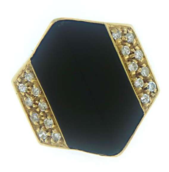 Black Onyx and Diamond Abstract Ring