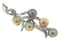 Fancy 14kt White Gold Pearl and Diamond Pendant Brooch