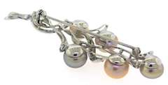 Fancy 14kt White Gold Pearl and Diamond Pendant Brooch