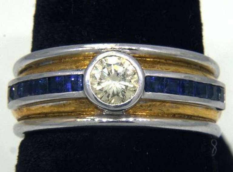 Italian 18KT Duo-Tone Diamond & Sapphire Band