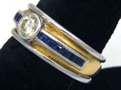 Italian 18KT Duo-Tone Diamond & Sapphire Band