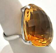 LADIES 18KT WHITE GOLD CITRINE AND DIAMOND RING.