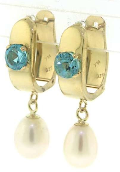 Beautiful Blue Topaz Pearl Drop Earrings
