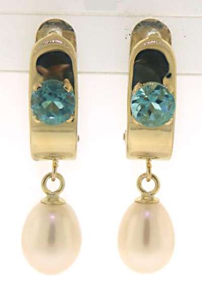 Beautiful Blue Topaz Pearl Drop Earrings