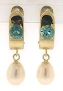 Beautiful Blue Topaz Pearl Drop Earrings