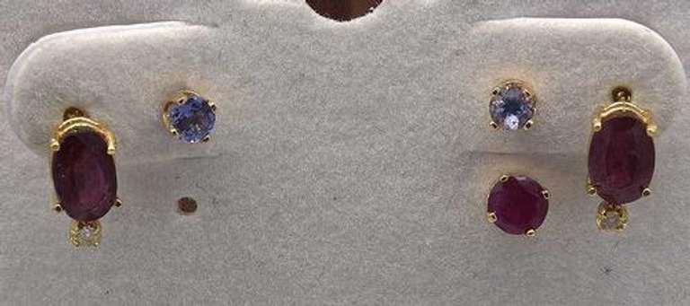 Lot of 2 Pairs and 1 Earring, Tanzanite & Ruby