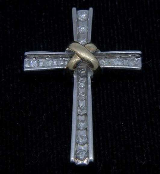 Diamond & Two-Tone Gold Cross Slide Pendant
