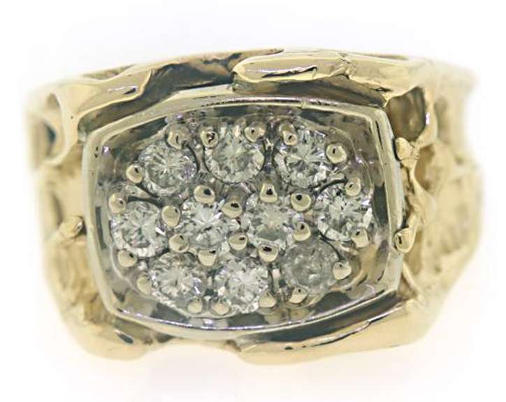 Handsome 14kt YG Gents' Diamond Cluster on Openwork Nugget Ring