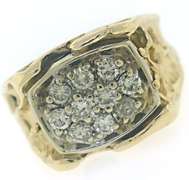 Handsome 14kt YG Gents' Diamond Cluster on Openwork Nugget Ring