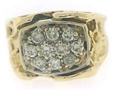 Handsome 14kt YG Gents' Diamond Cluster on Openwork Nugget Ring