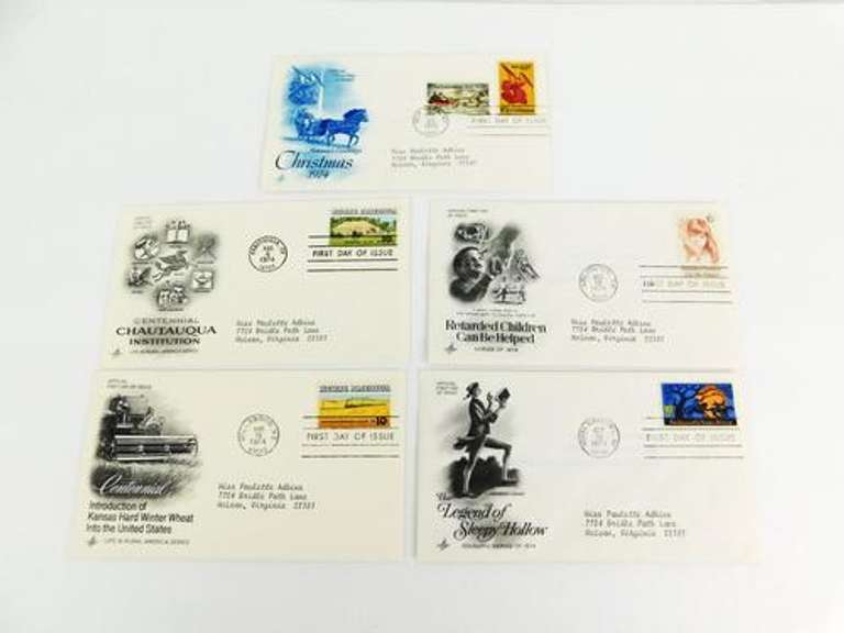 5 Official 1974 1st Day Issue Covers