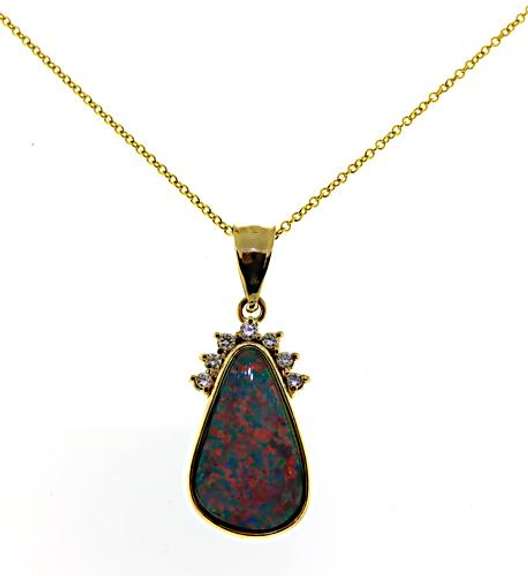 Beautiful Opal and Diamond Free Form Pendant Necklace