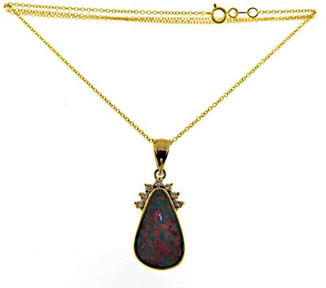 Beautiful Opal and Diamond Free Form Pendant Necklace