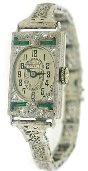 Vintage Synthetic Emerald and Diamond Watch