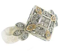 Beautiful  Invisible Set Princess & Round Brilliant Cut Flower Diamond Ring