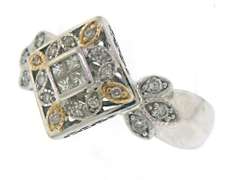 Beautiful  Invisible Set Princess & Round Brilliant Cut Flower Diamond Ring