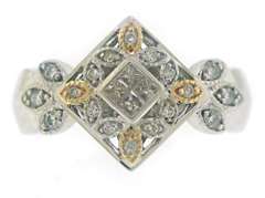 Beautiful  Invisible Set Princess & Round Brilliant Cut Flower Diamond Ring