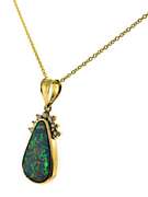 Beautiful Opal and Diamond Free Form Pendant Necklace
