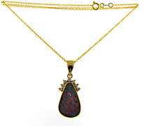 Beautiful Opal and Diamond Free Form Pendant Necklace