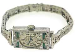 Vintage Synthetic Emerald and Diamond Watch