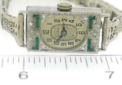 Vintage Synthetic Emerald and Diamond Watch