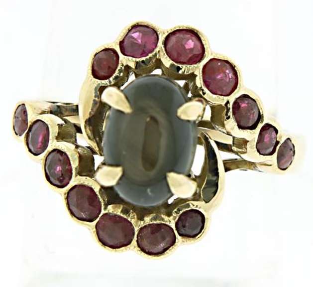 Black Sapphire and Ruby Swirl Ring