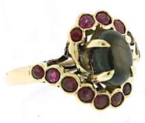 Black Sapphire and Ruby Swirl Ring