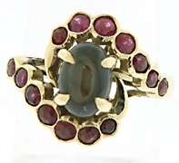 Black Sapphire and Ruby Swirl Ring