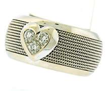 Contemporary 18kt WG Wide Ribbed Band with Diamond Heart Center
