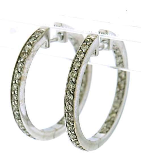 Fancy 14kt White Gold Diamond in out Hoop Earrings
