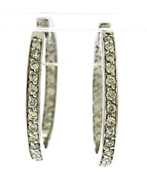 Fancy 14kt White Gold Diamond in out Hoop Earrings